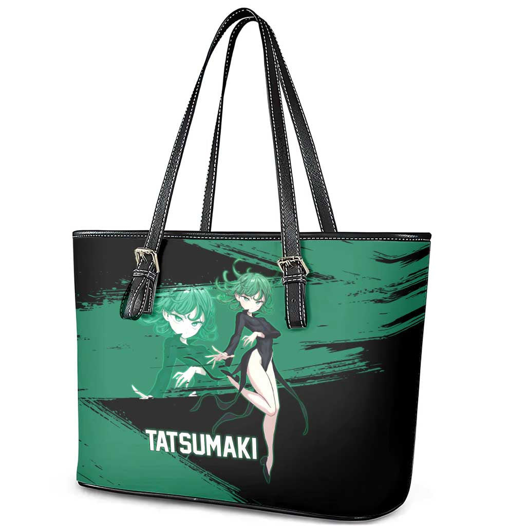 Tatsumaki One Punch Man Anime Green and Black Theme Leather Tote Bag with Psychic Power Effects and Bold - The Mazicc