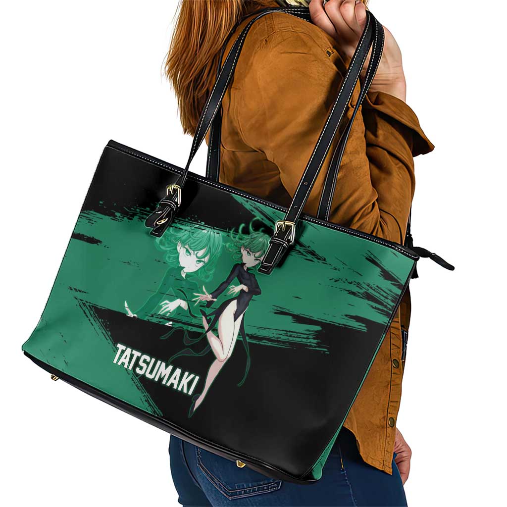 Tatsumaki One Punch Man Anime Green and Black Theme Leather Tote Bag with Psychic Power Effects and Bold - The Mazicc