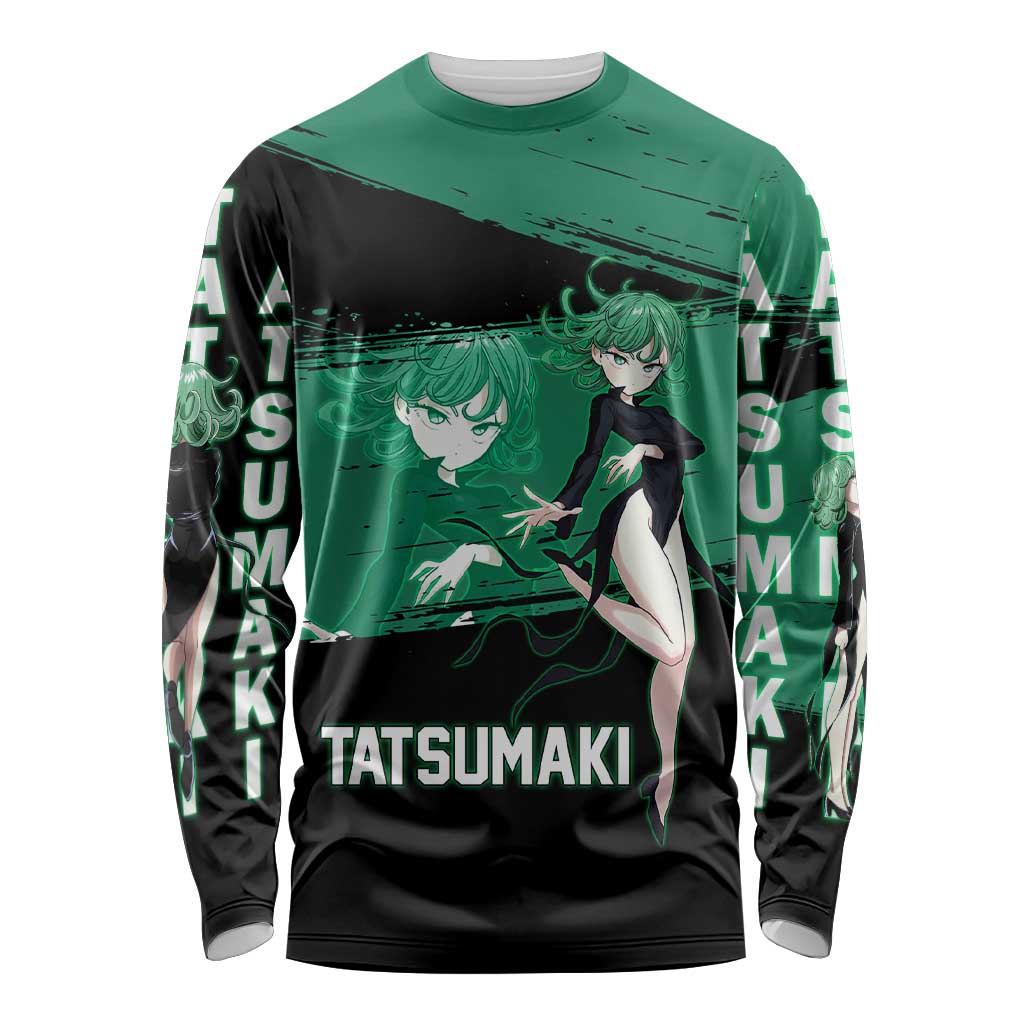 Tatsumaki One Punch Man Anime Green and Black Theme Long Sleeve Shirt with Psychic Power Effects and Bold - The Mazicc
