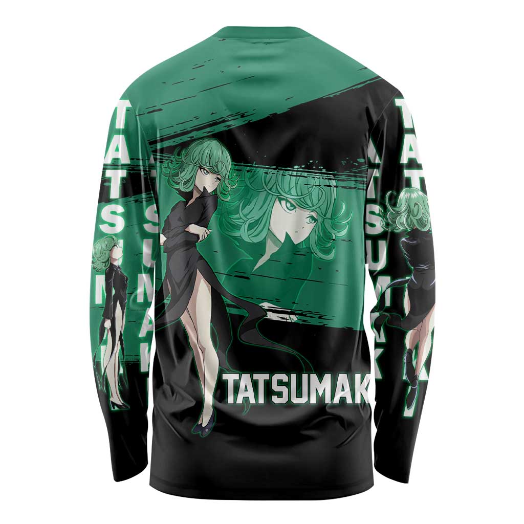 Tatsumaki One Punch Man Anime Green and Black Theme Long Sleeve Shirt with Psychic Power Effects and Bold - The Mazicc