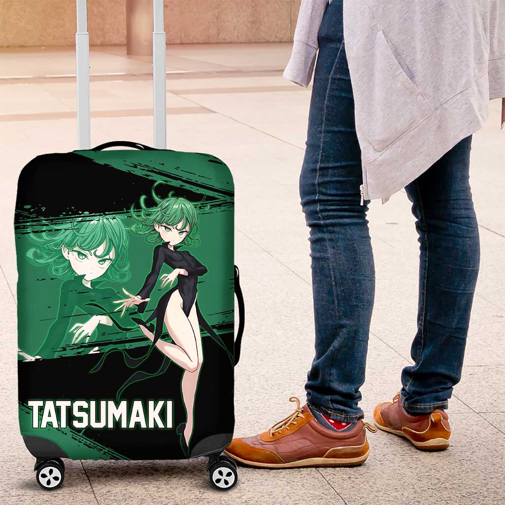 Tatsumaki One Punch Man Anime Green and Black Theme Luggage Cover with Psychic Power Effects and Bold - The Mazicc