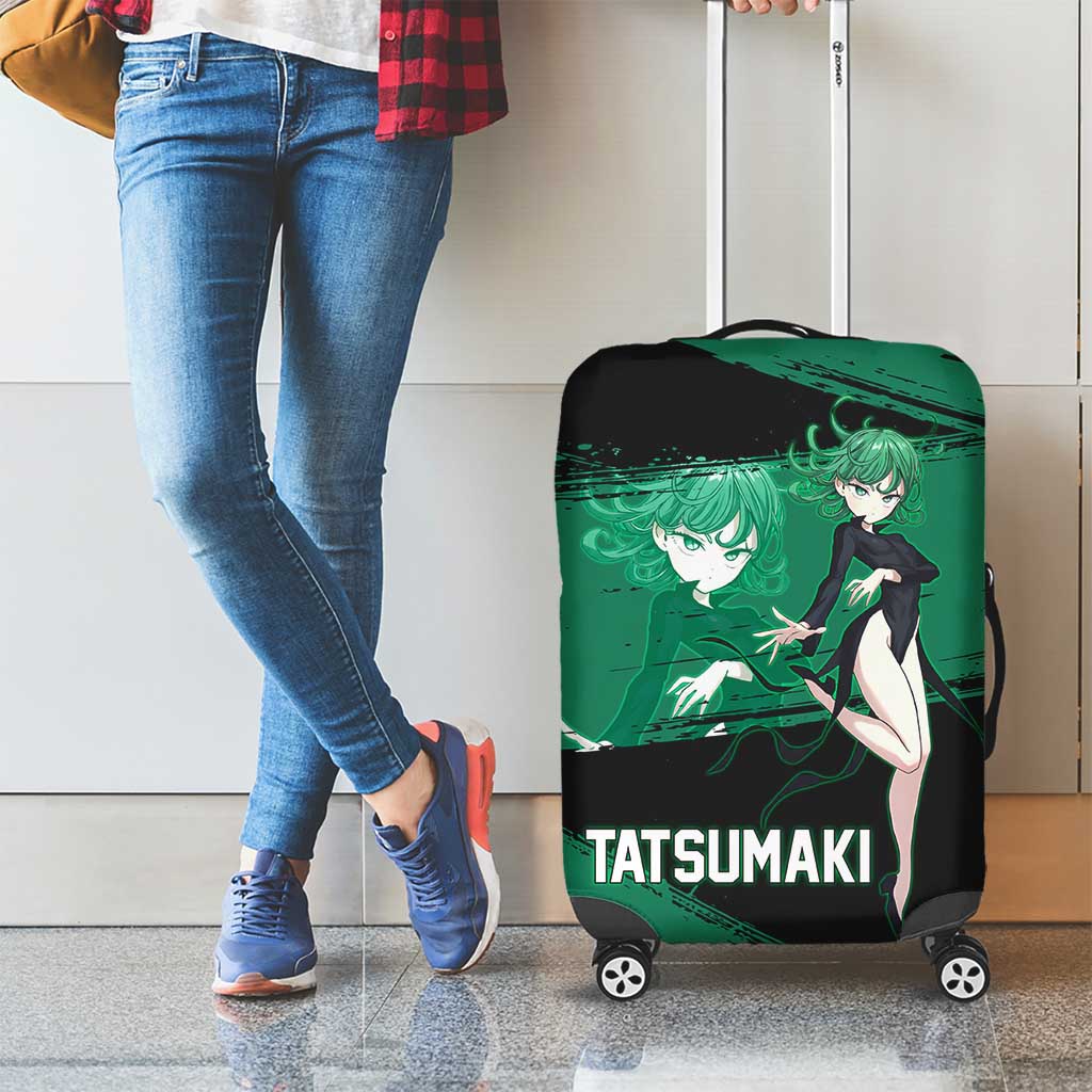 Tatsumaki One Punch Man Anime Green and Black Theme Luggage Cover with Psychic Power Effects and Bold - The Mazicc
