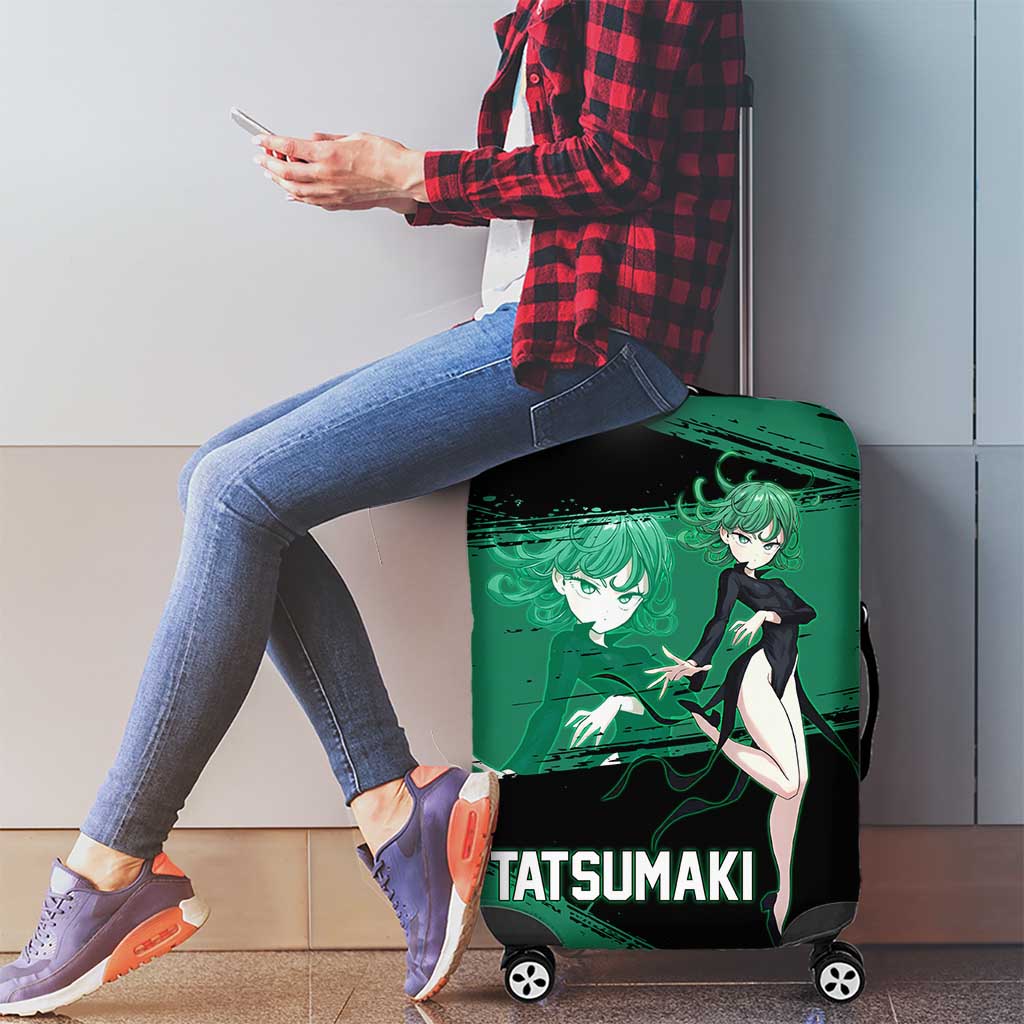 Tatsumaki One Punch Man Anime Green and Black Theme Luggage Cover with Psychic Power Effects and Bold - The Mazicc