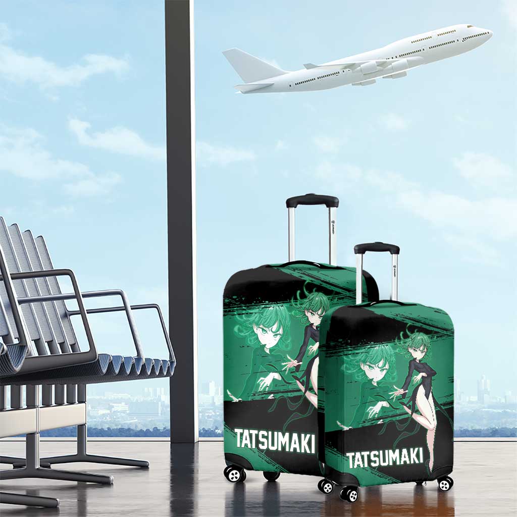 Tatsumaki One Punch Man Anime Green and Black Theme Luggage Cover with Psychic Power Effects and Bold - The Mazicc