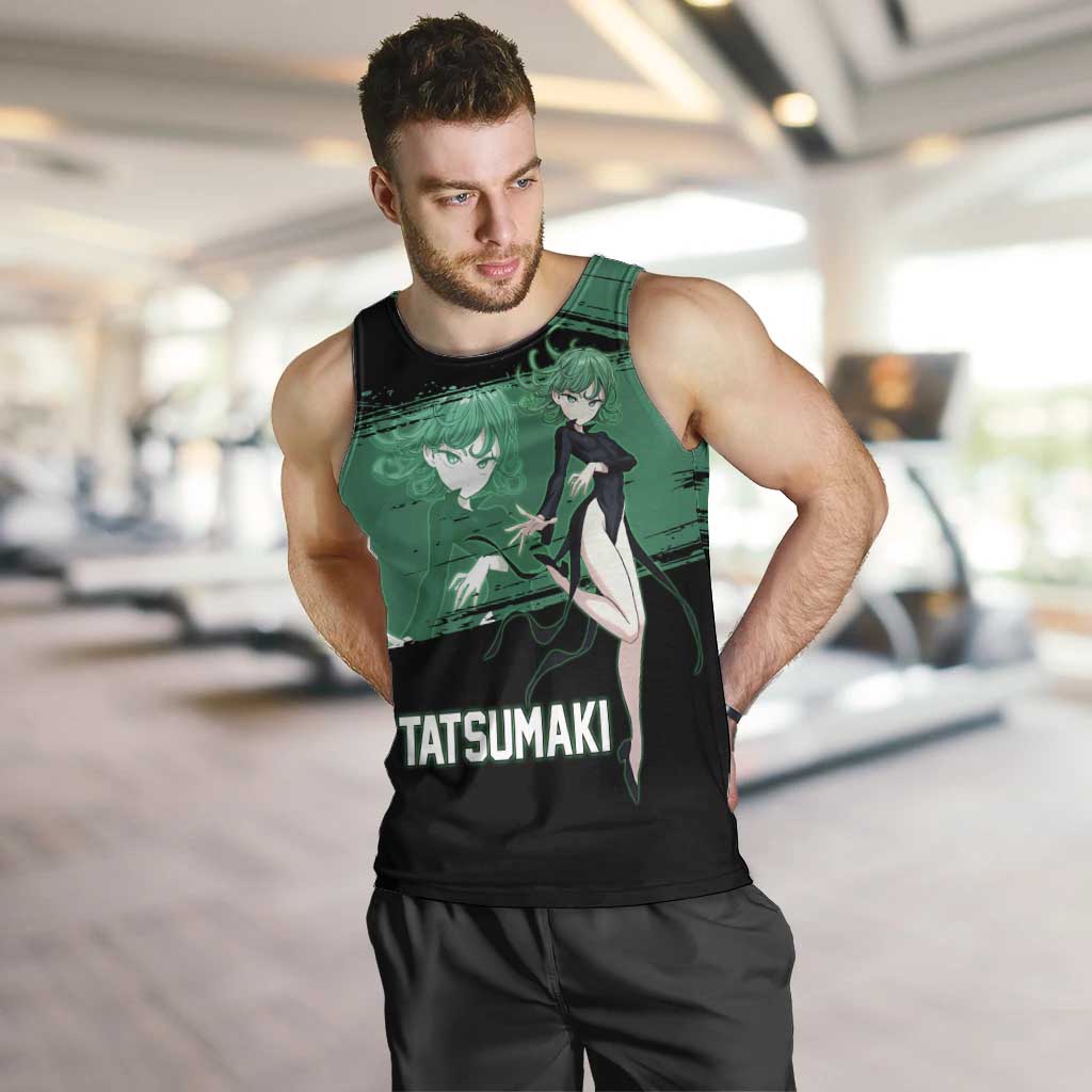 Tatsumaki One Punch Man Anime Green and Black Theme Men Tank Top with Psychic Power Effects and Bold - The Mazicc