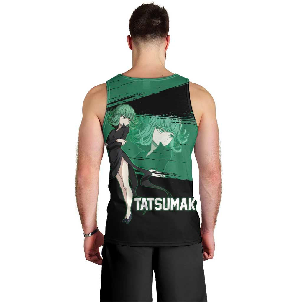 Tatsumaki One Punch Man Anime Green and Black Theme Men Tank Top with Psychic Power Effects and Bold - The Mazicc
