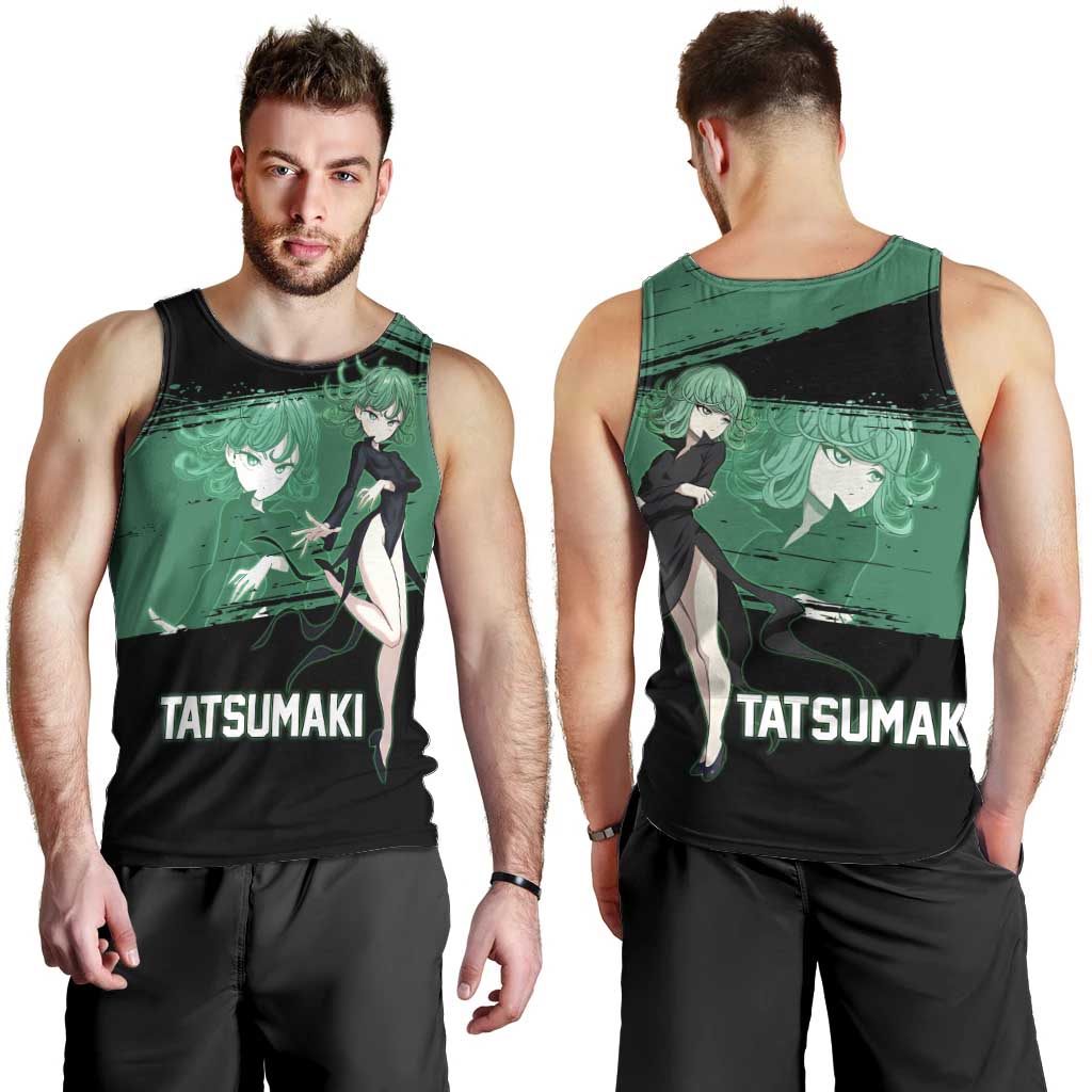Tatsumaki One Punch Man Anime Green and Black Theme Men Tank Top with Psychic Power Effects and Bold - The Mazicc