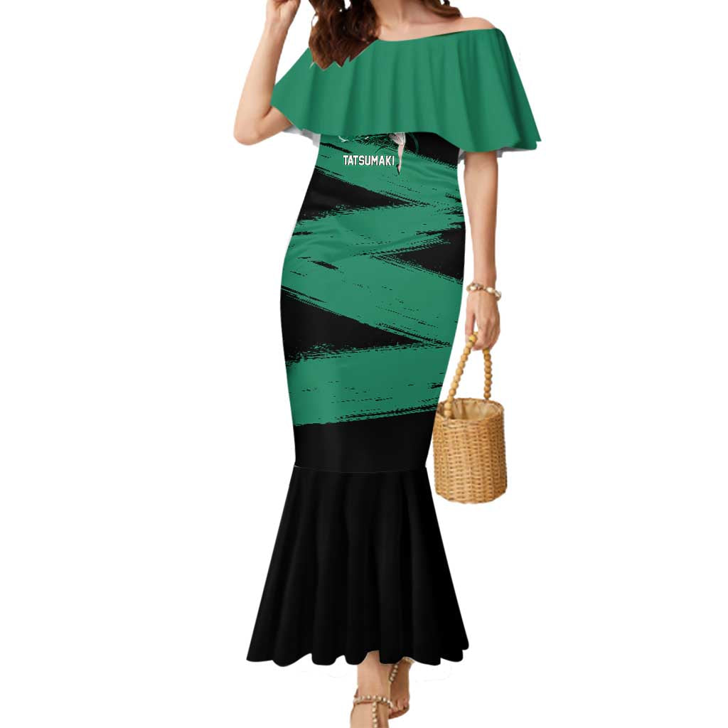 Tatsumaki One Punch Man Anime Green and Black Theme Mermaid Dress with Psychic Power Effects and Bold - The Mazicc
