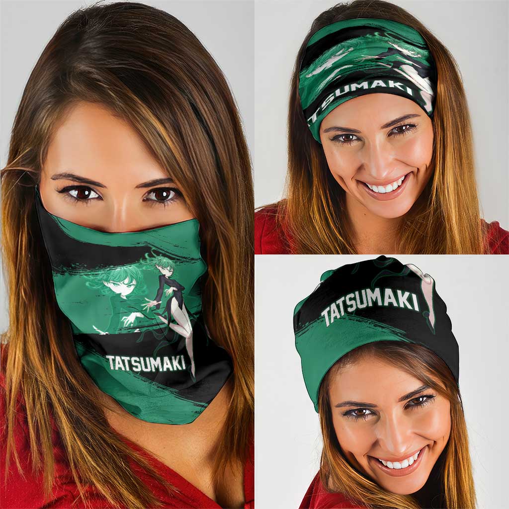 Tatsumaki One Punch Man Anime Green and Black Theme Neck Gaiter with Psychic Power Effects and Bold - The Mazicc