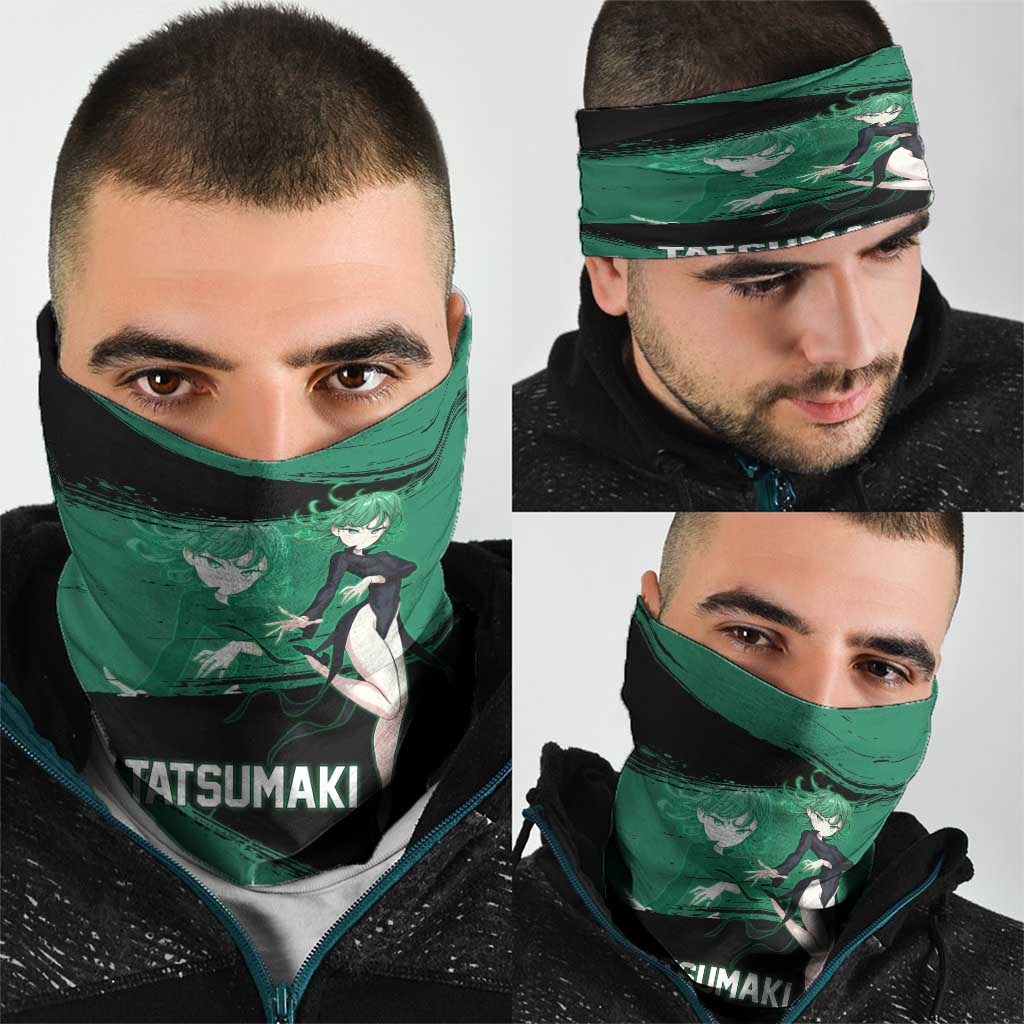 Tatsumaki One Punch Man Anime Green and Black Theme Neck Gaiter with Psychic Power Effects and Bold - The Mazicc
