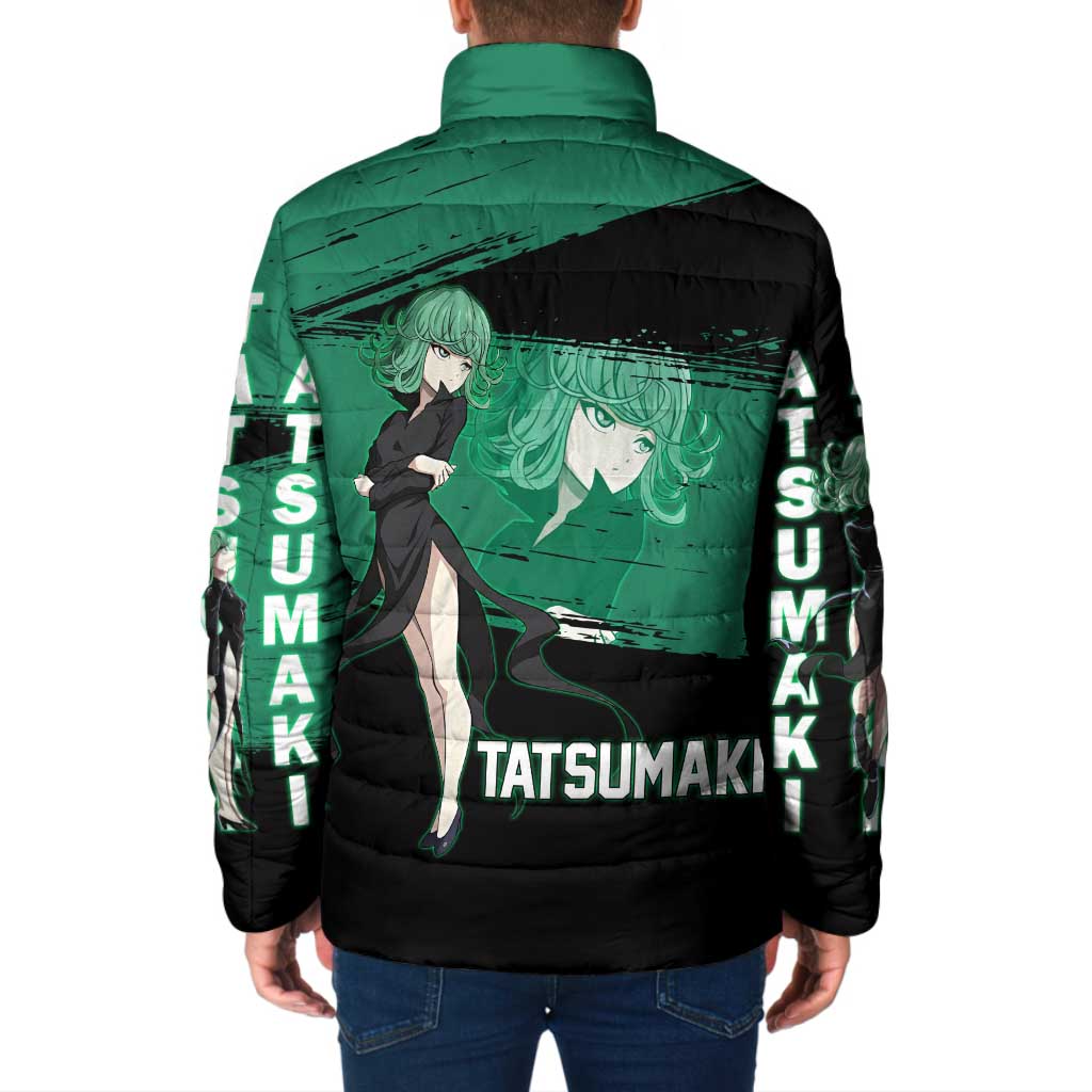 Tatsumaki One Punch Man Anime Green and Black Theme Padded Jacket with Psychic Power Effects and Bold - The Mazicc