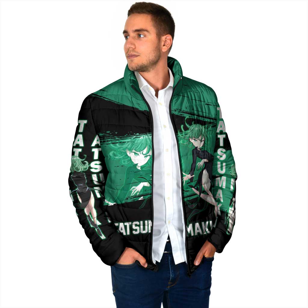 Tatsumaki One Punch Man Anime Green and Black Theme Padded Jacket with Psychic Power Effects and Bold - The Mazicc