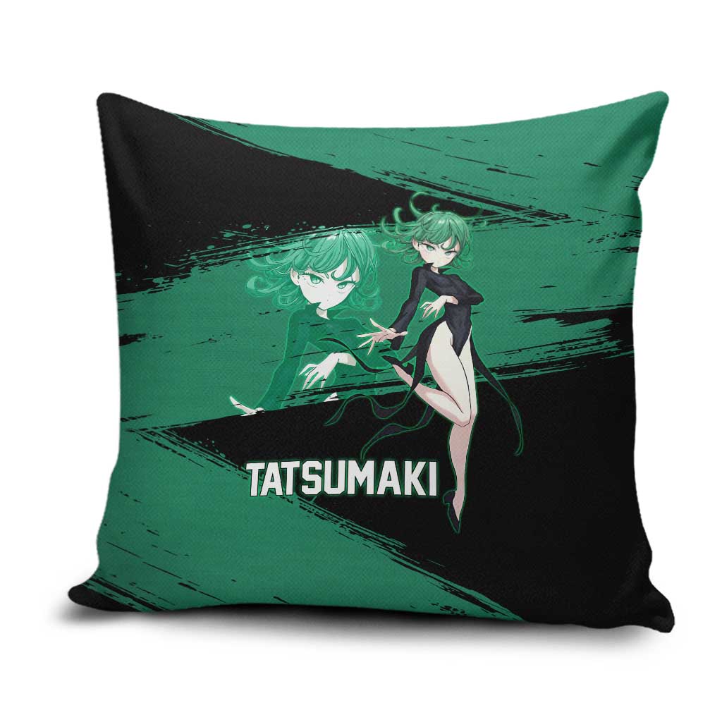 Tatsumaki One Punch Man Anime Green and Black Theme Pillow Cover with Psychic Power Effects and Bold - The Mazicc