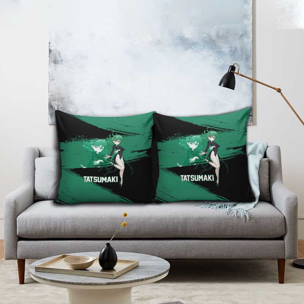 Tatsumaki One Punch Man Anime Green and Black Theme Pillow Cover with Psychic Power Effects and Bold - The Mazicc