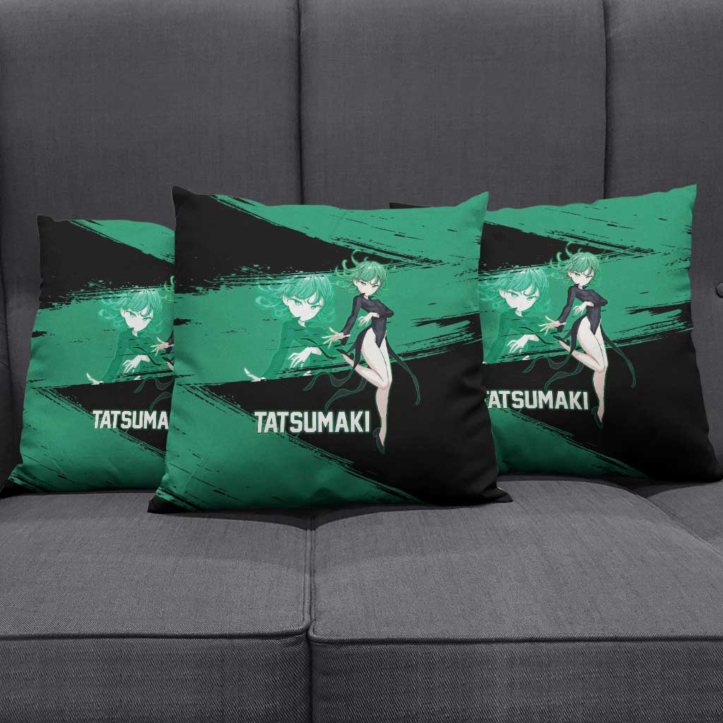 Tatsumaki One Punch Man Anime Green and Black Theme Pillow Cover with Psychic Power Effects and Bold - The Mazicc