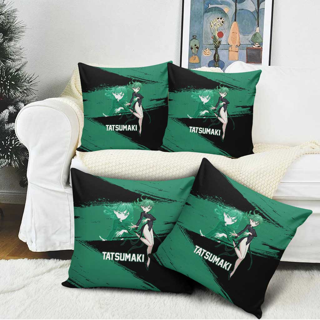 Tatsumaki One Punch Man Anime Green and Black Theme Pillow Cover with Psychic Power Effects and Bold - The Mazicc