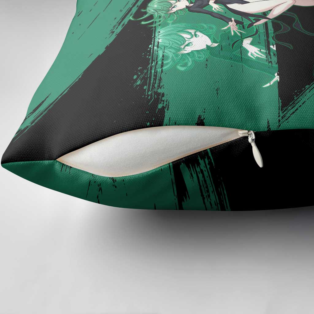 Tatsumaki One Punch Man Anime Green and Black Theme Pillow Cover with Psychic Power Effects and Bold - The Mazicc