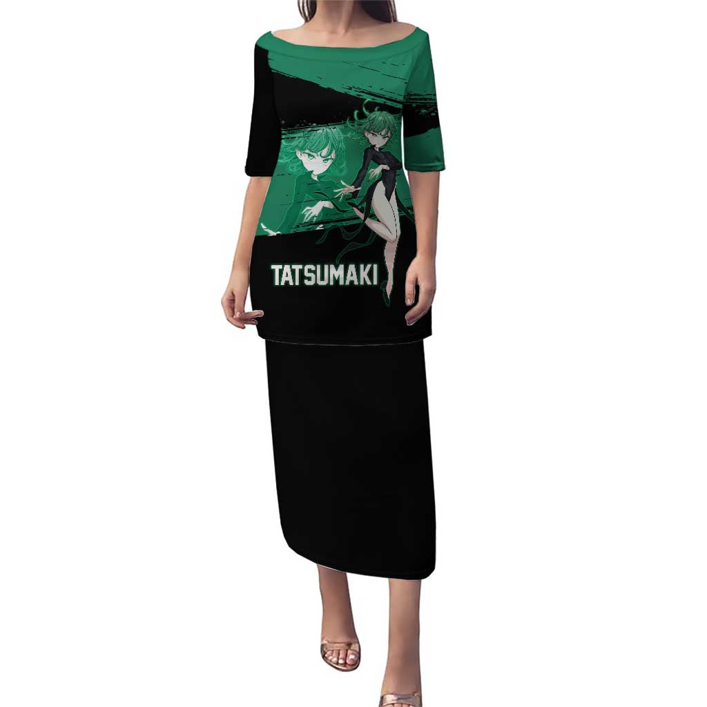 Tatsumaki One Punch Man Anime Green and Black Theme Puletasi with Psychic Power Effects and Bold - The Mazicc