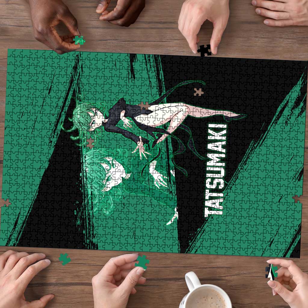 Tatsumaki One Punch Man Anime Green and Black Theme Puzzle with Psychic Power Effects and Bold - The Mazicc