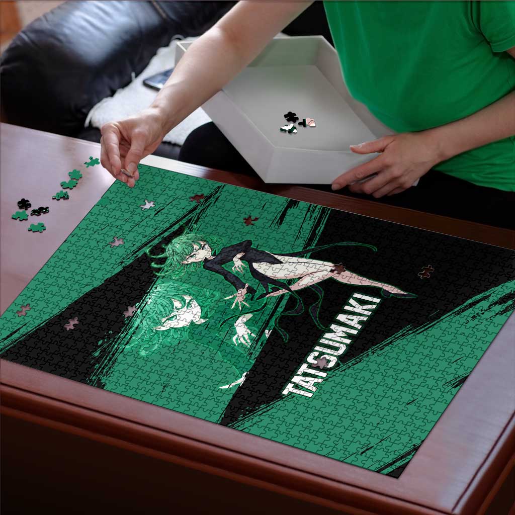 Tatsumaki One Punch Man Anime Green and Black Theme Puzzle with Psychic Power Effects and Bold - The Mazicc