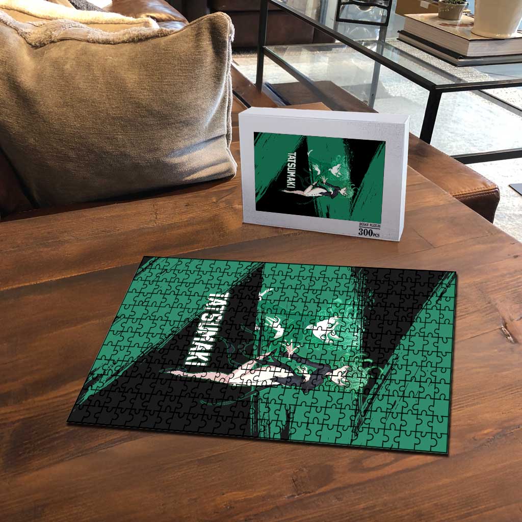 Tatsumaki One Punch Man Anime Green and Black Theme Puzzle with Psychic Power Effects and Bold - The Mazicc