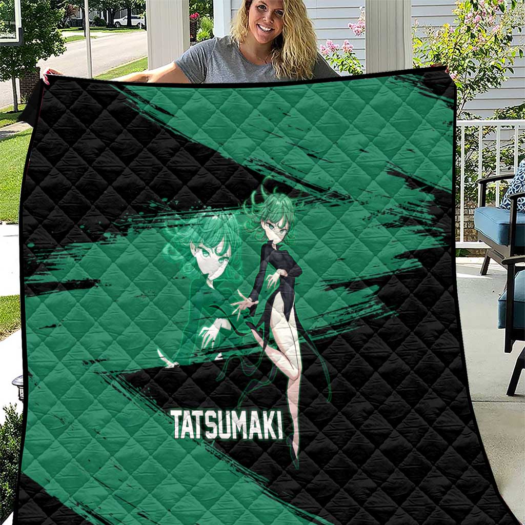 Tatsumaki One Punch Man Anime Green and Black Theme Quilt with Psychic Power Effects and Bold - The Mazicc