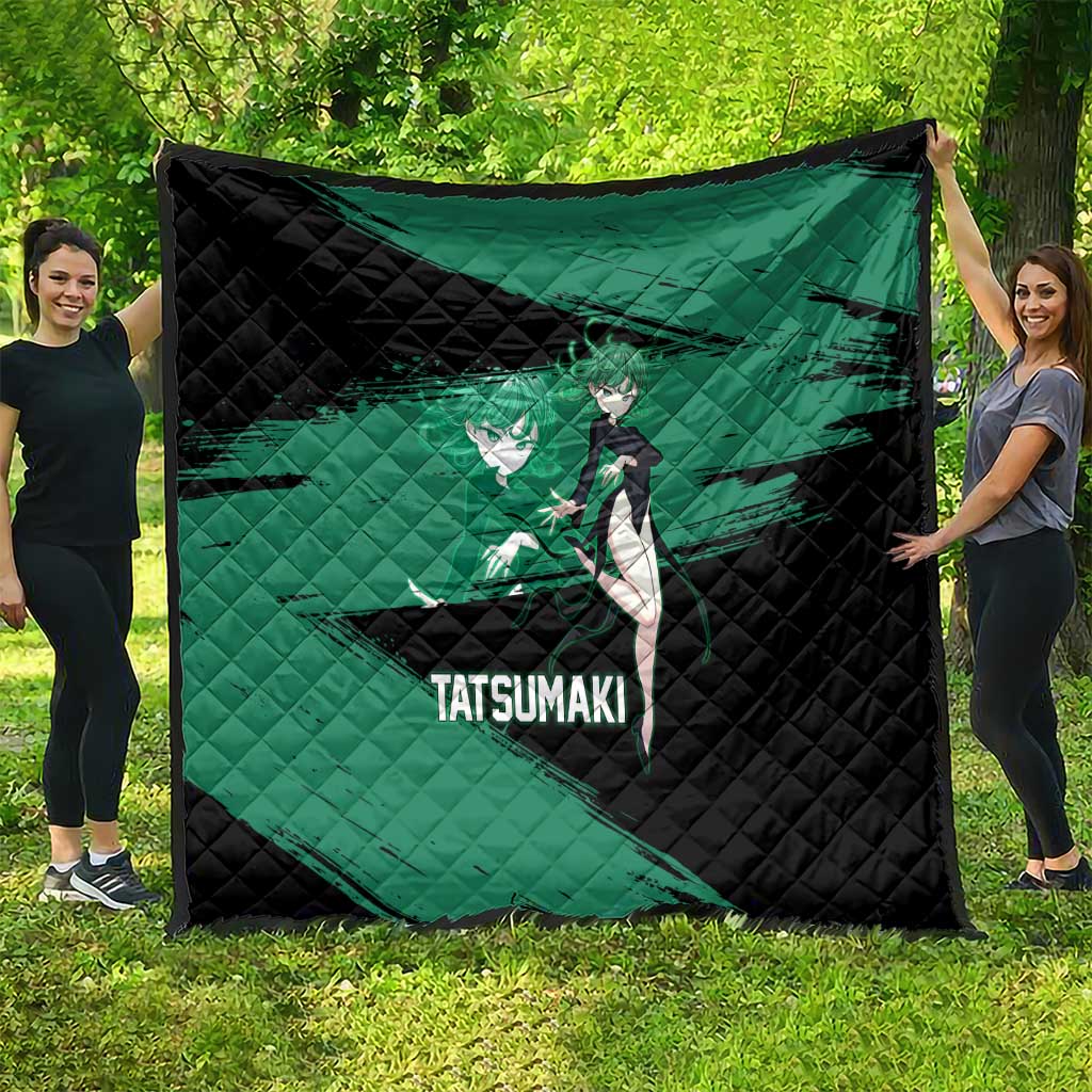 Tatsumaki One Punch Man Anime Green and Black Theme Quilt with Psychic Power Effects and Bold - The Mazicc