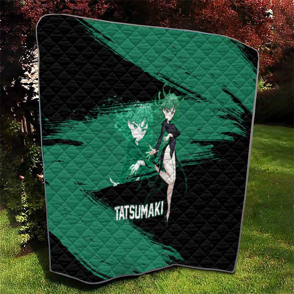 Tatsumaki One Punch Man Anime Green and Black Theme Quilt with Psychic Power Effects and Bold - The Mazicc