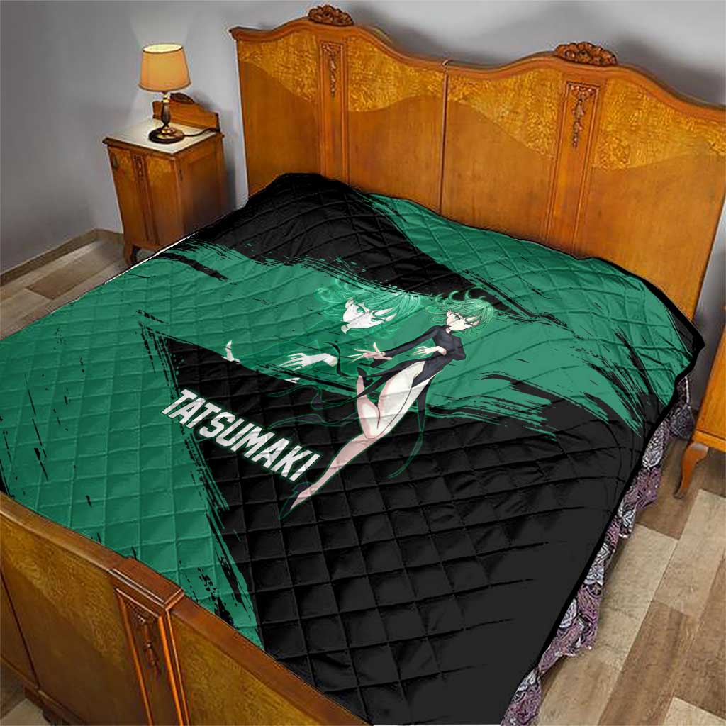 Tatsumaki One Punch Man Anime Green and Black Theme Quilt with Psychic Power Effects and Bold - The Mazicc
