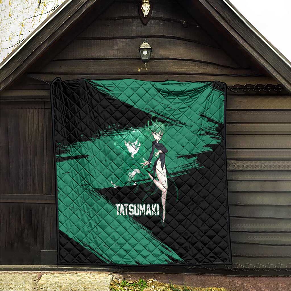 Tatsumaki One Punch Man Anime Green and Black Theme Quilt with Psychic Power Effects and Bold - The Mazicc