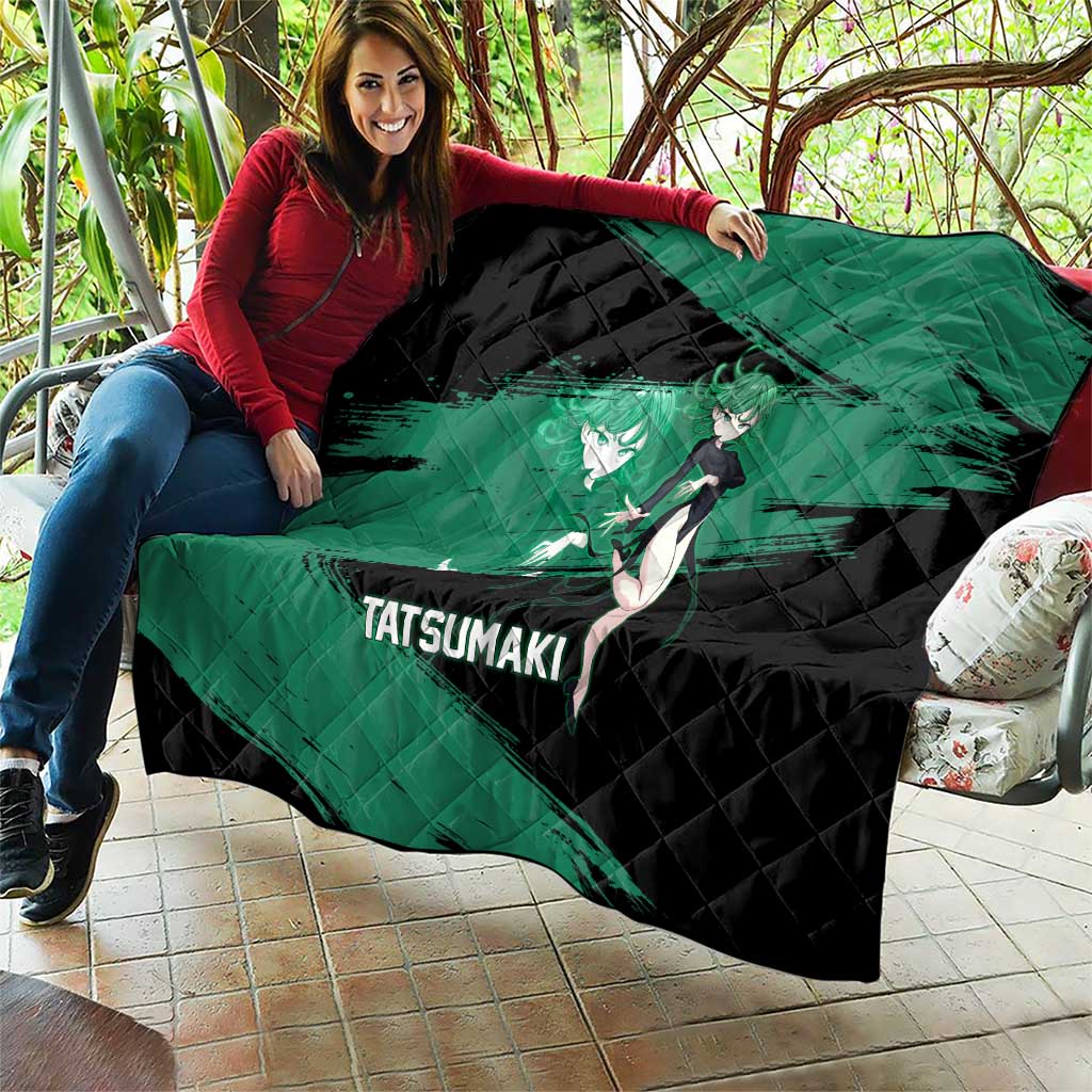 Tatsumaki One Punch Man Anime Green and Black Theme Quilt with Psychic Power Effects and Bold - The Mazicc