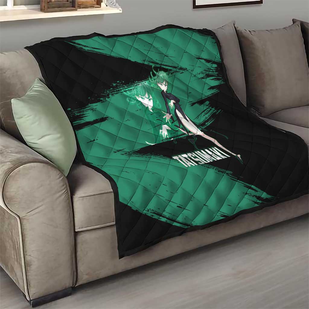Tatsumaki One Punch Man Anime Green and Black Theme Quilt with Psychic Power Effects and Bold - The Mazicc