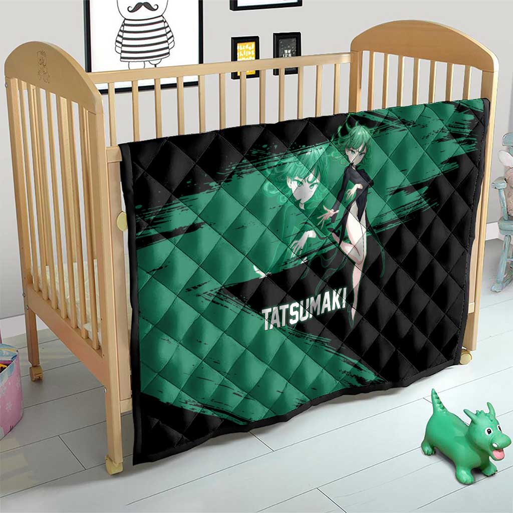 Tatsumaki One Punch Man Anime Green and Black Theme Quilt with Psychic Power Effects and Bold - The Mazicc