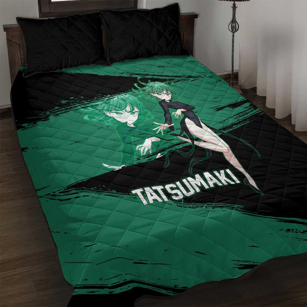 Tatsumaki One Punch Man Anime Green and Black Theme Quilt Bed Set with Psychic Power Effects and Bold - The Mazicc