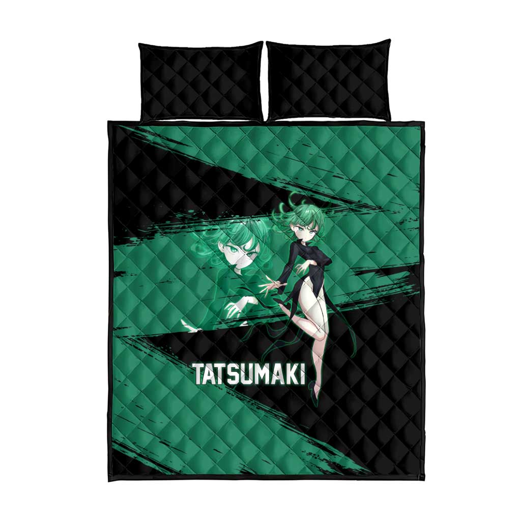 Tatsumaki One Punch Man Anime Green and Black Theme Quilt Bed Set with Psychic Power Effects and Bold - The Mazicc