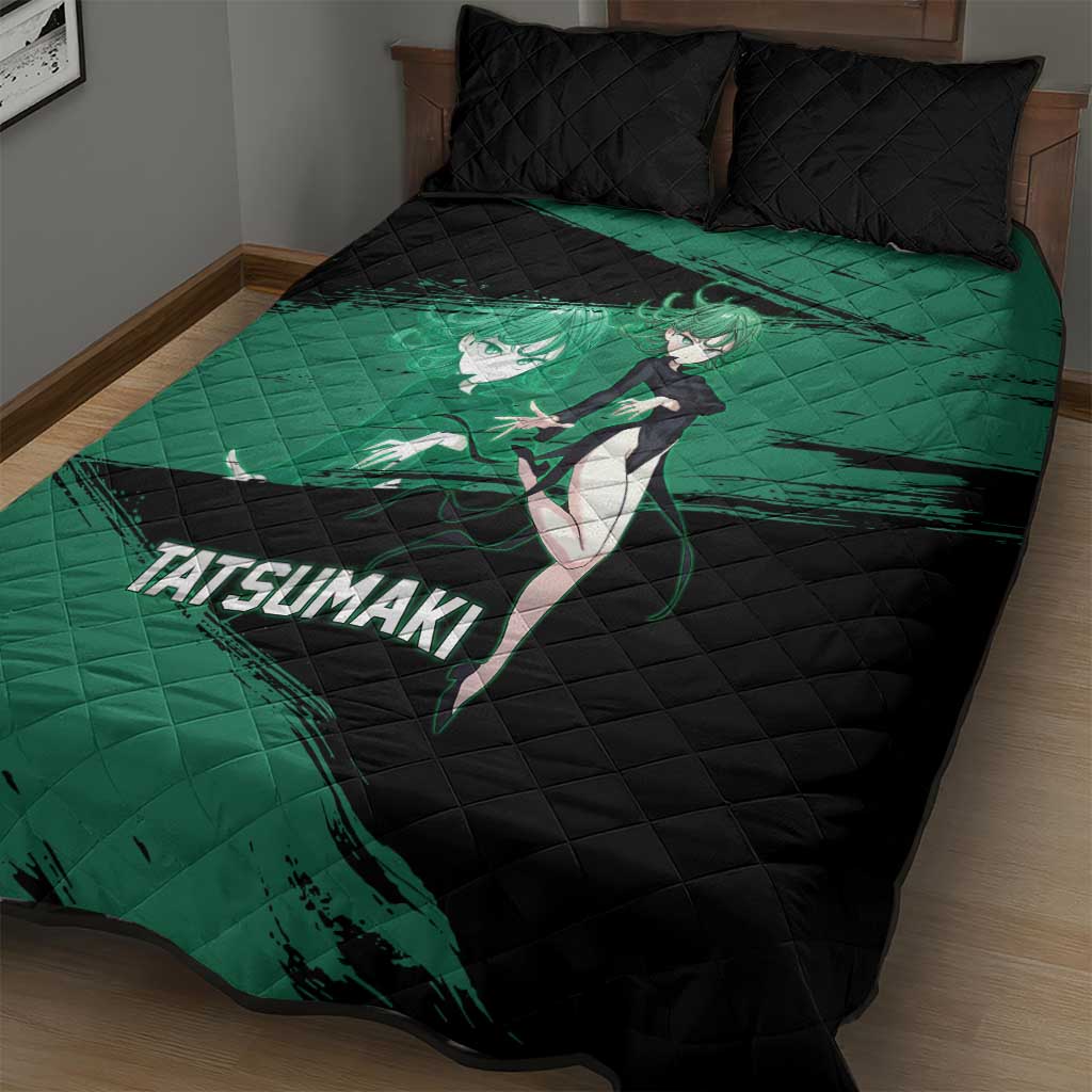 Tatsumaki One Punch Man Anime Green and Black Theme Quilt Bed Set with Psychic Power Effects and Bold - The Mazicc