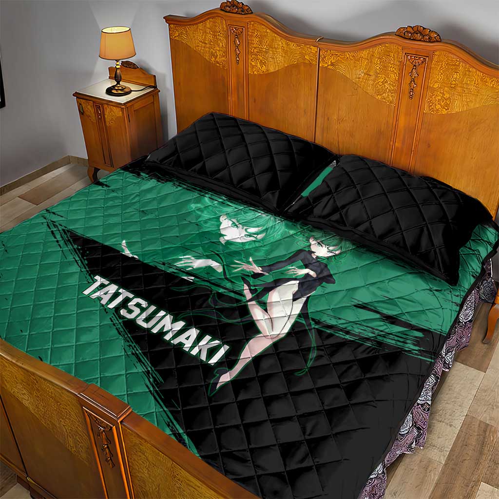 Tatsumaki One Punch Man Anime Green and Black Theme Quilt Bed Set with Psychic Power Effects and Bold - The Mazicc