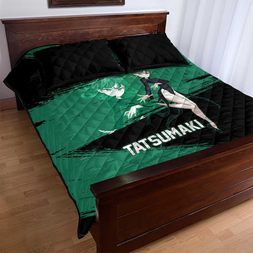 Tatsumaki One Punch Man Anime Green and Black Theme Quilt Bed Set with Psychic Power Effects and Bold - The Mazicc