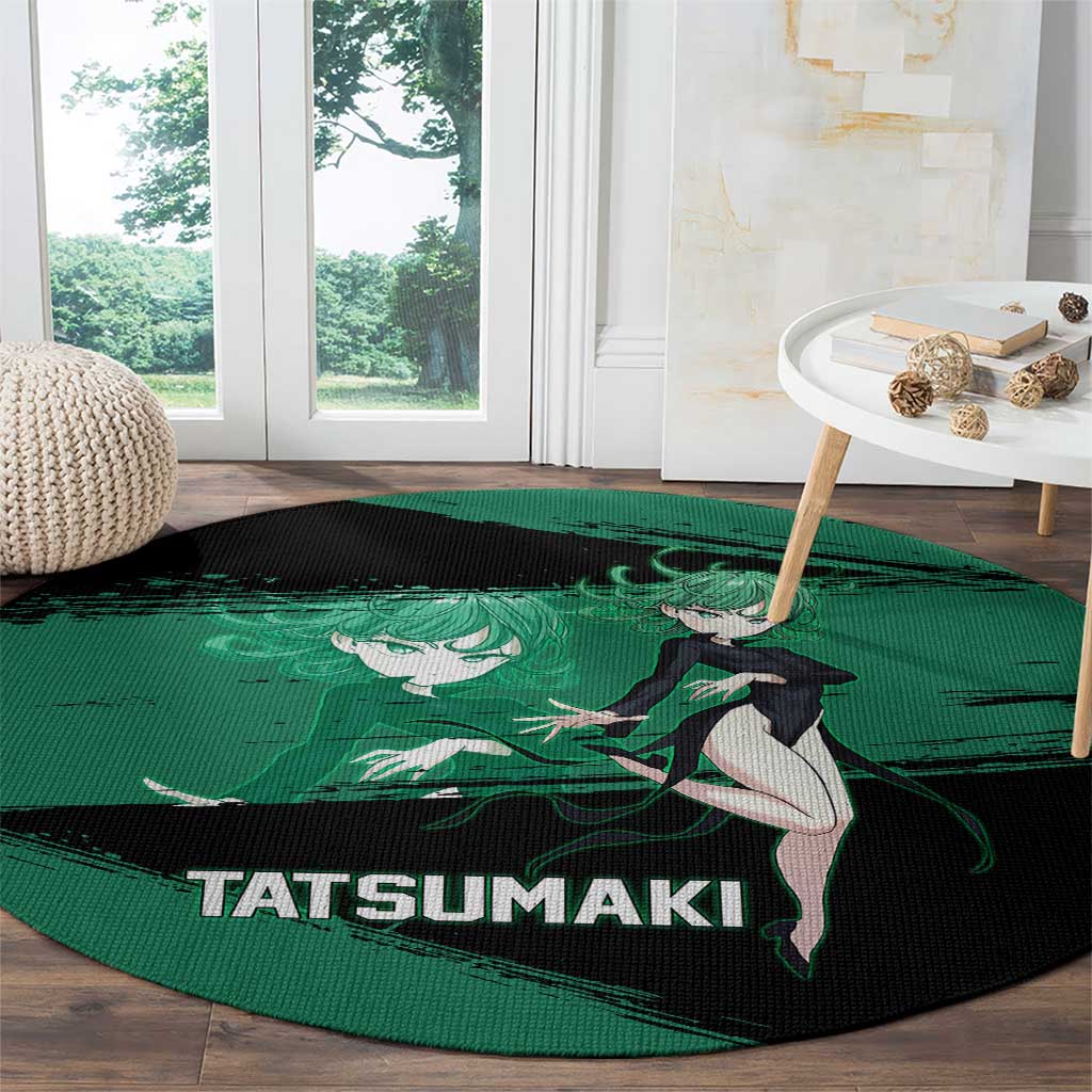 Tatsumaki One Punch Man Anime Green and Black Theme Round Carpet with Psychic Power Effects and Bold - The Mazicc
