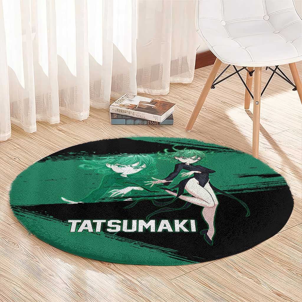 Tatsumaki One Punch Man Anime Green and Black Theme Round Carpet with Psychic Power Effects and Bold - The Mazicc