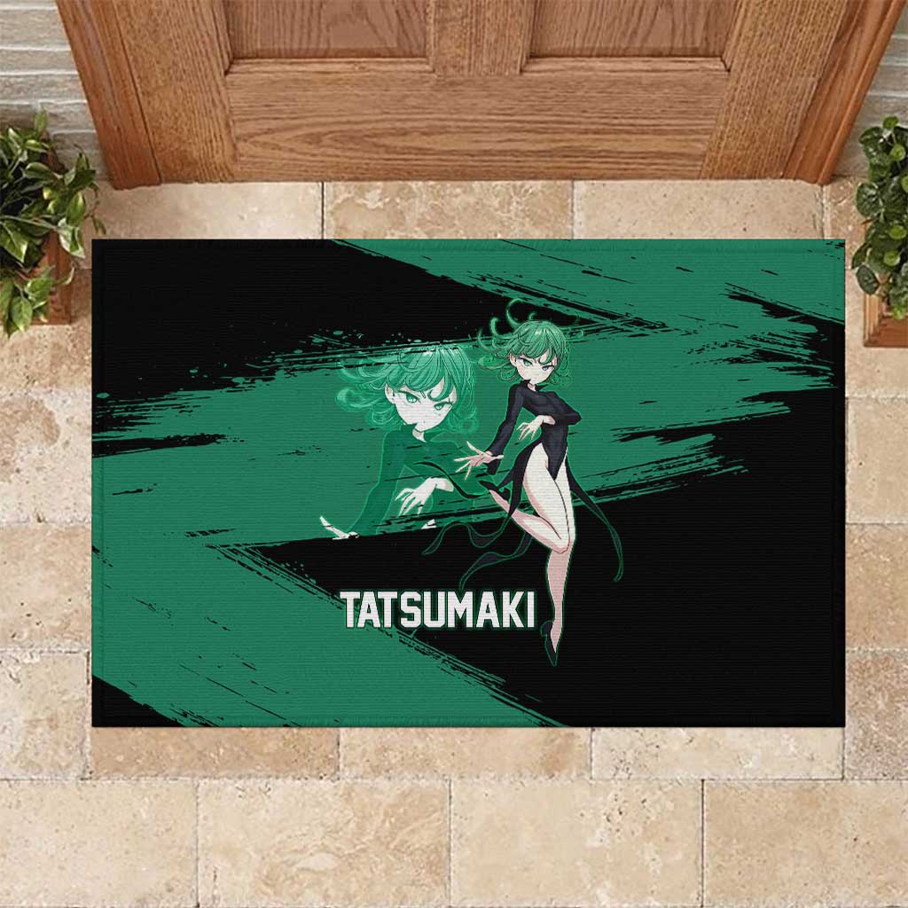 Tatsumaki One Punch Man Anime Green and Black Theme Rubber Doormat with Psychic Power Effects and Bold - The Mazicc