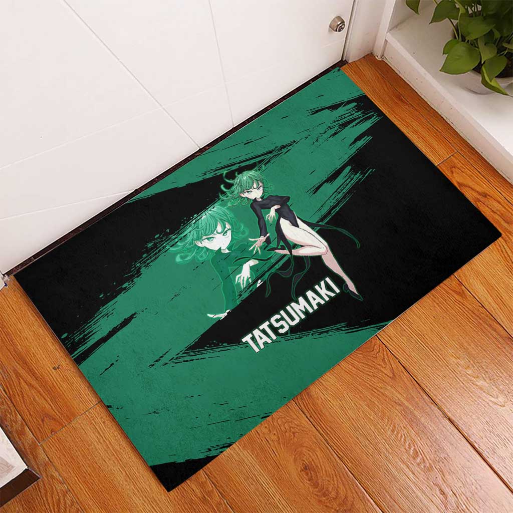 Tatsumaki One Punch Man Anime Green and Black Theme Rubber Doormat with Psychic Power Effects and Bold - The Mazicc
