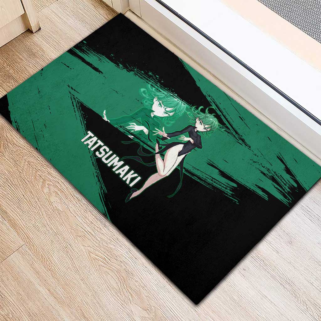 Tatsumaki One Punch Man Anime Green and Black Theme Rubber Doormat with Psychic Power Effects and Bold - The Mazicc