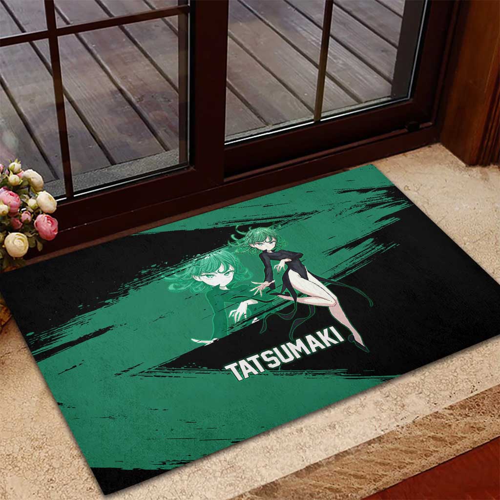 Tatsumaki One Punch Man Anime Green and Black Theme Rubber Doormat with Psychic Power Effects and Bold - The Mazicc