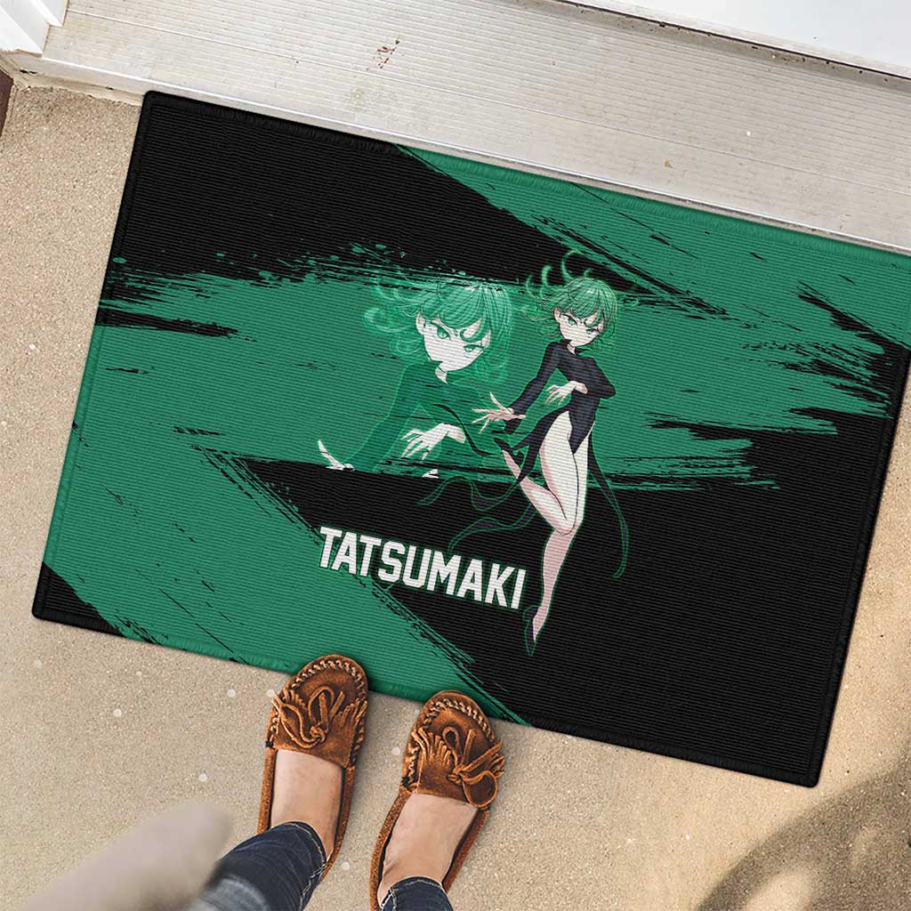 Tatsumaki One Punch Man Anime Green and Black Theme Rubber Doormat with Psychic Power Effects and Bold - The Mazicc