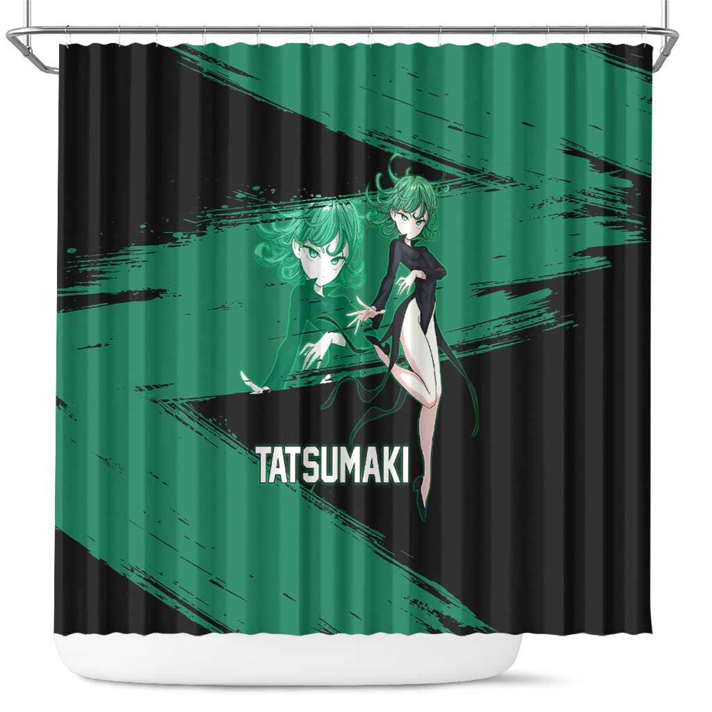 Tatsumaki One Punch Man Anime Green and Black Theme Shower Curtain with Psychic Power Effects and Bold - The Mazicc