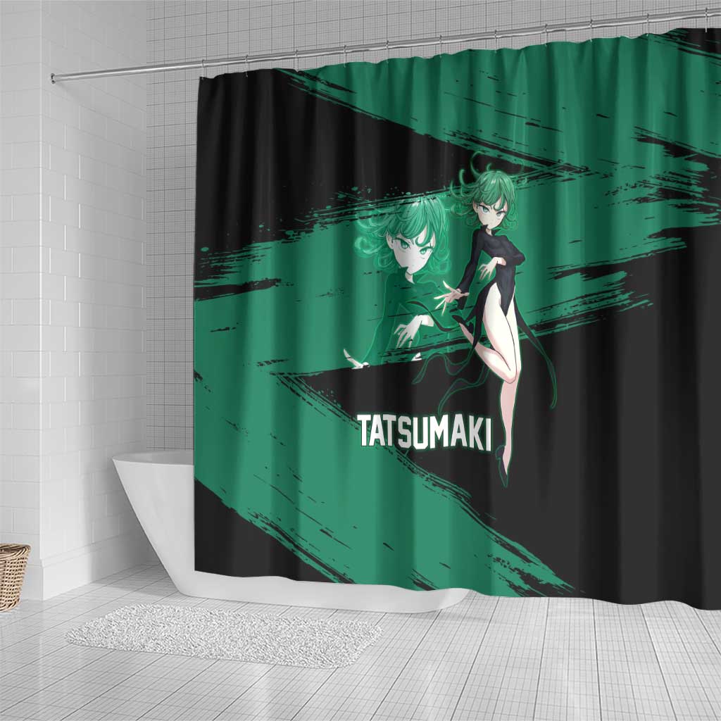 Tatsumaki One Punch Man Anime Green and Black Theme Shower Curtain with Psychic Power Effects and Bold - The Mazicc