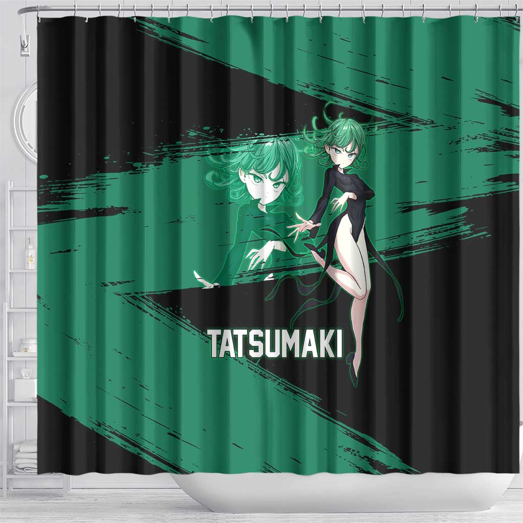 Tatsumaki One Punch Man Anime Green and Black Theme Shower Curtain with Psychic Power Effects and Bold - The Mazicc