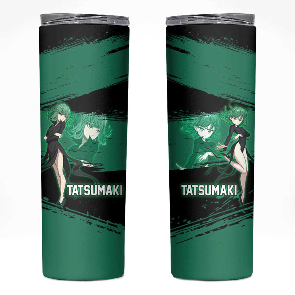 Tatsumaki One Punch Man Anime Green and Black Theme Skinny Tumbler with Psychic Power Effects and Bold - The Mazicc