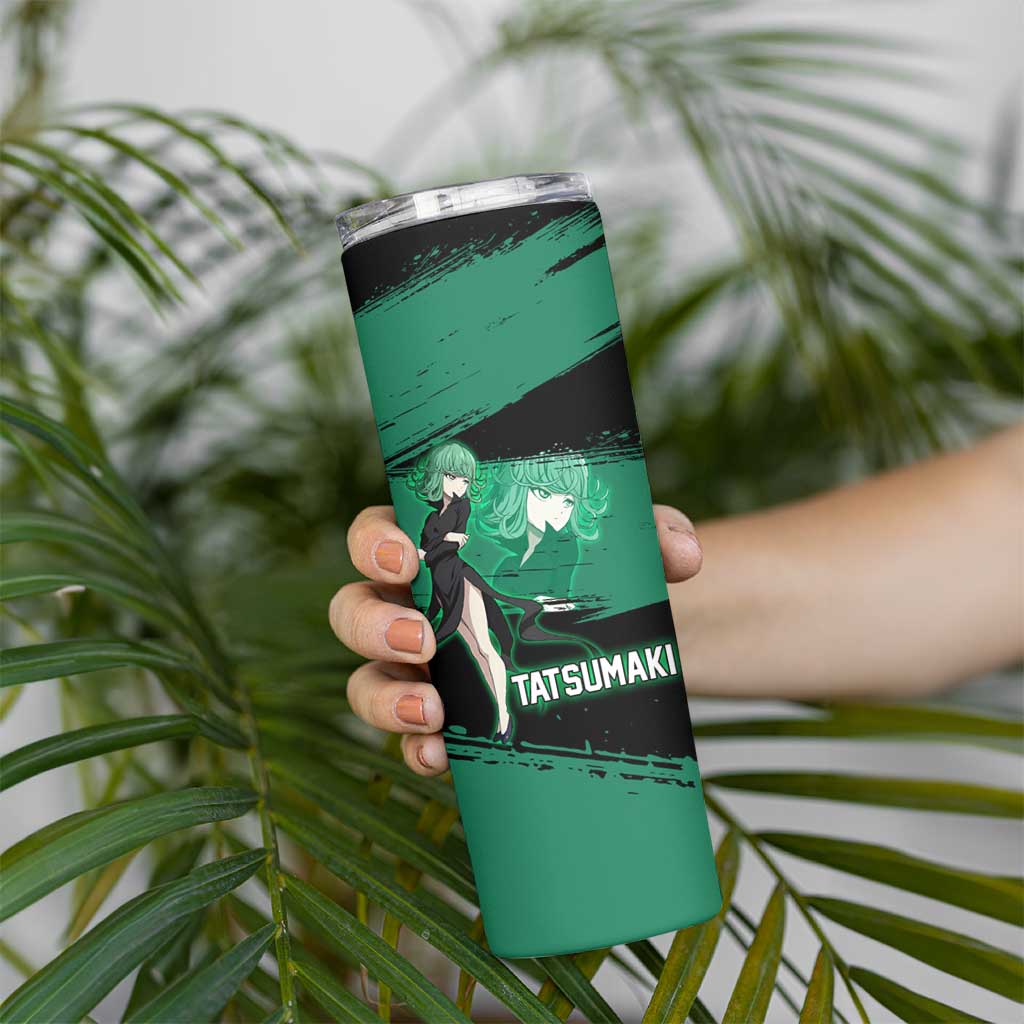 Tatsumaki One Punch Man Anime Green and Black Theme Skinny Tumbler with Psychic Power Effects and Bold - The Mazicc